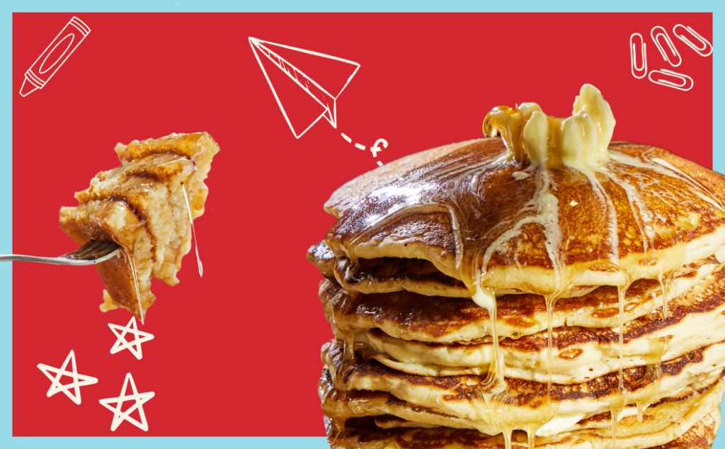 Pancake stack, red background, Stuff Your Face