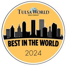 Logo with text: Tulsa World Best in the World 2024