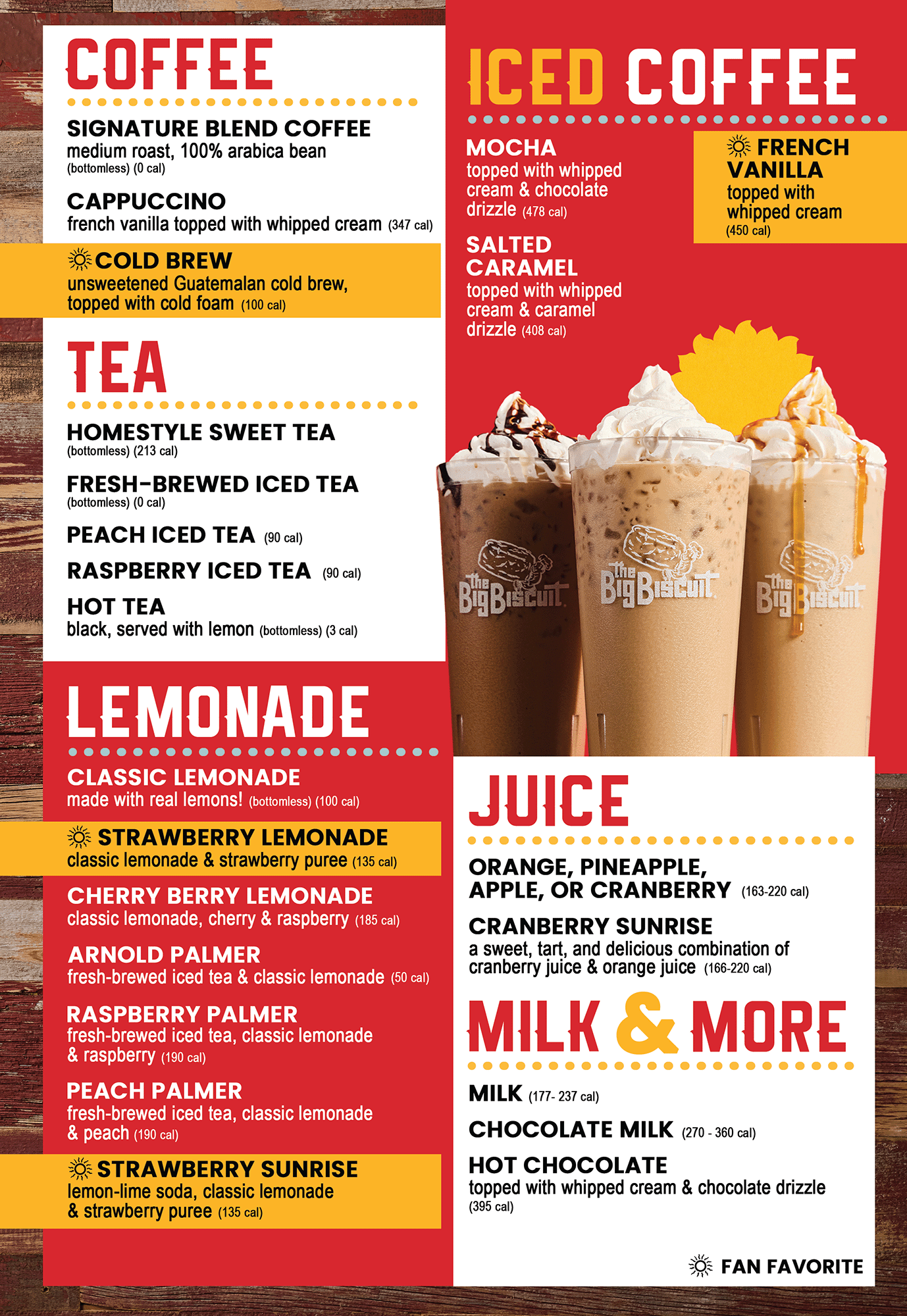 Coffee, Tea, Lemonade, Iced Coffee, Juice, Milk and More